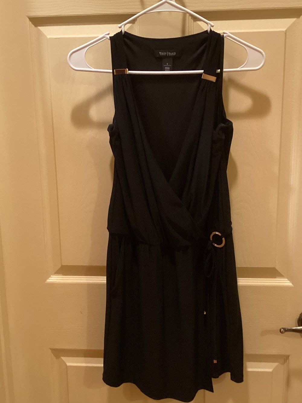 White House Black Market Black Sleeveless Wrap Jumpsuit with Gold Ring